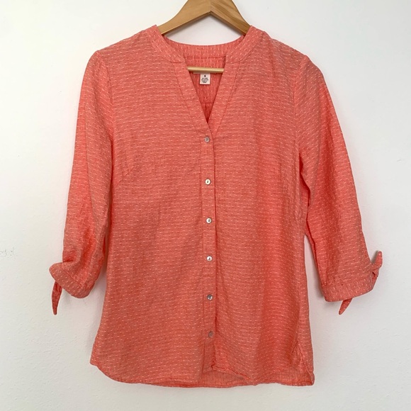 Westbound Tops - 🌿 Westbound Coral Orange Linen Cotton Button-Up Shirt Blouse Top